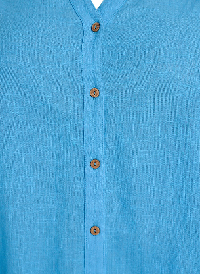 Bluse i bomull med V-hals, Bl&aring;, Packshot image number 2