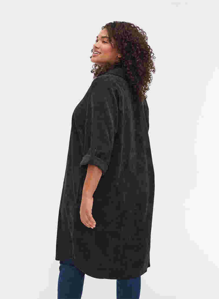 Fløyelskjole med 3/4-ermer og knapper, Black, Model image number 1