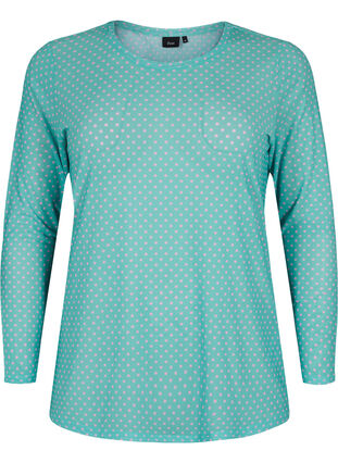 Mesh bluse med mønster, Green Dot, Packshot image number 0