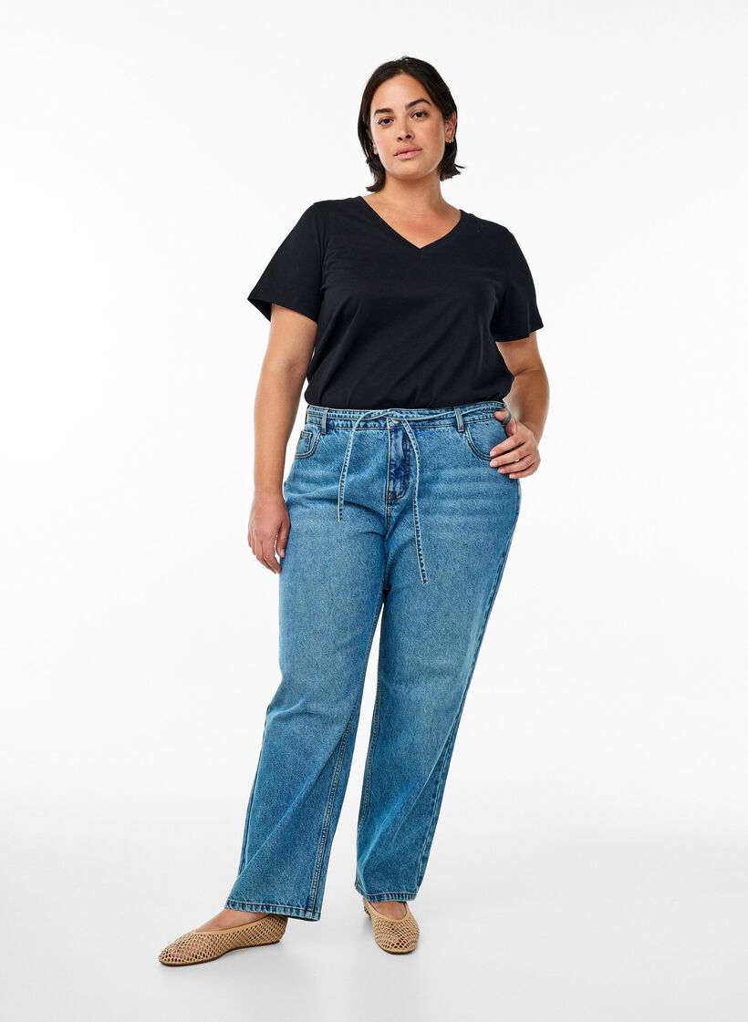 Straight fit jeans med knytebelte, Blue Denim, Model