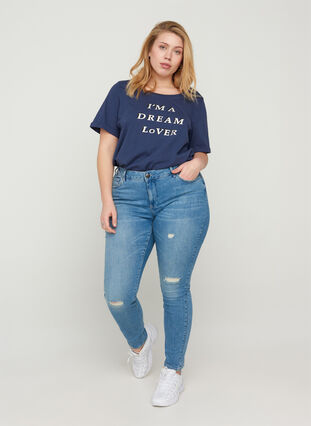 Ekstra slim Sanna jeans med slitte detaljer, Light blue denim, Model image number 0