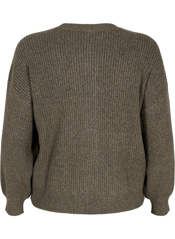 Ribbestrikket cardigan med knapper, Grønn, Packshot image number 1