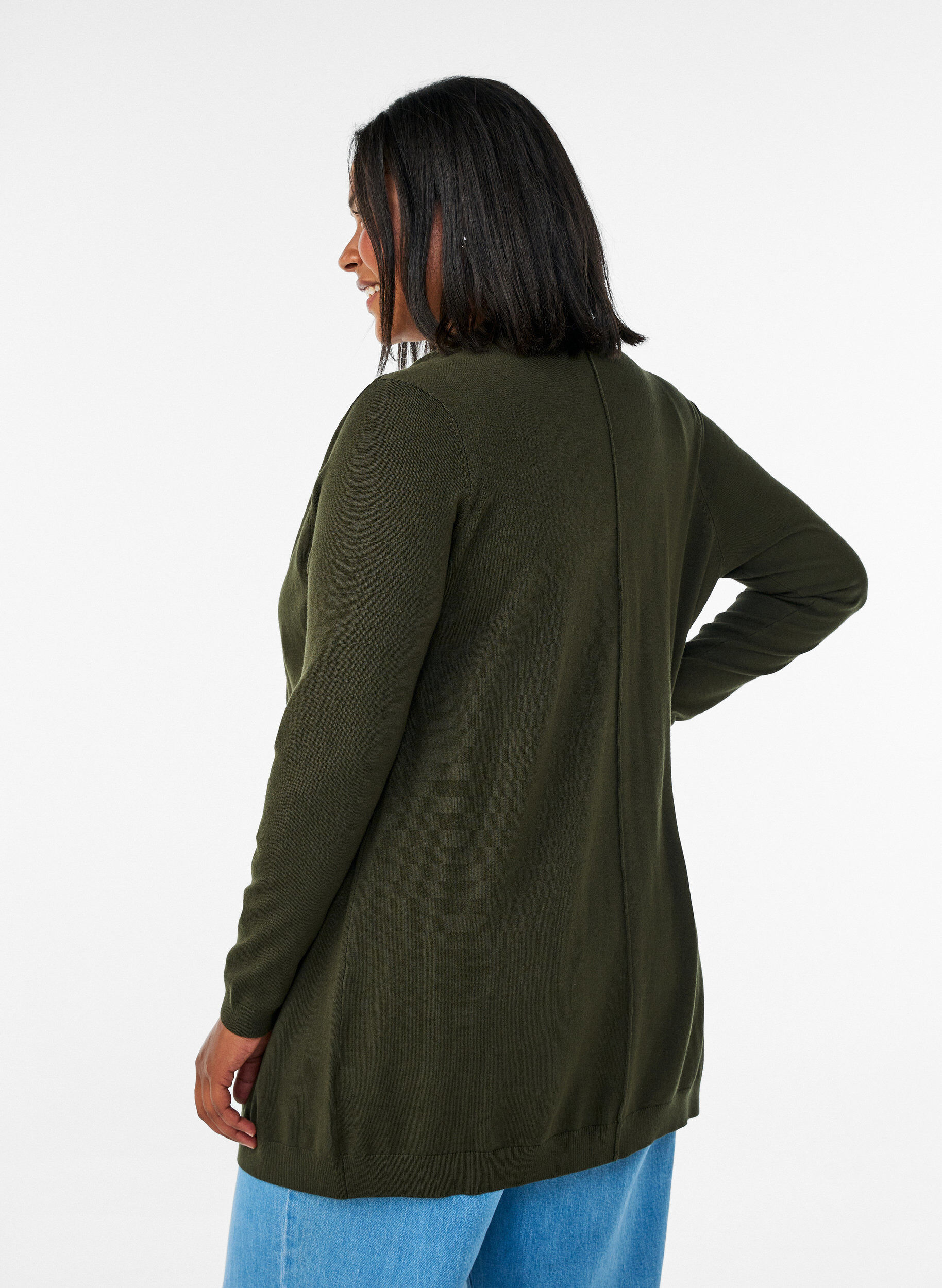 ZizziLang strikkecardigan i viskoseblanding, Gr&oslash;nn, Model image number 2