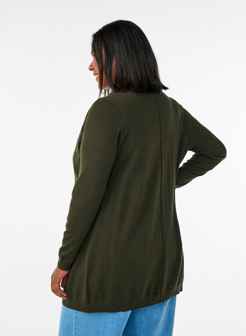 Lang strikkecardigan i viskoseblanding, Gr&oslash;nn, Model image number 2