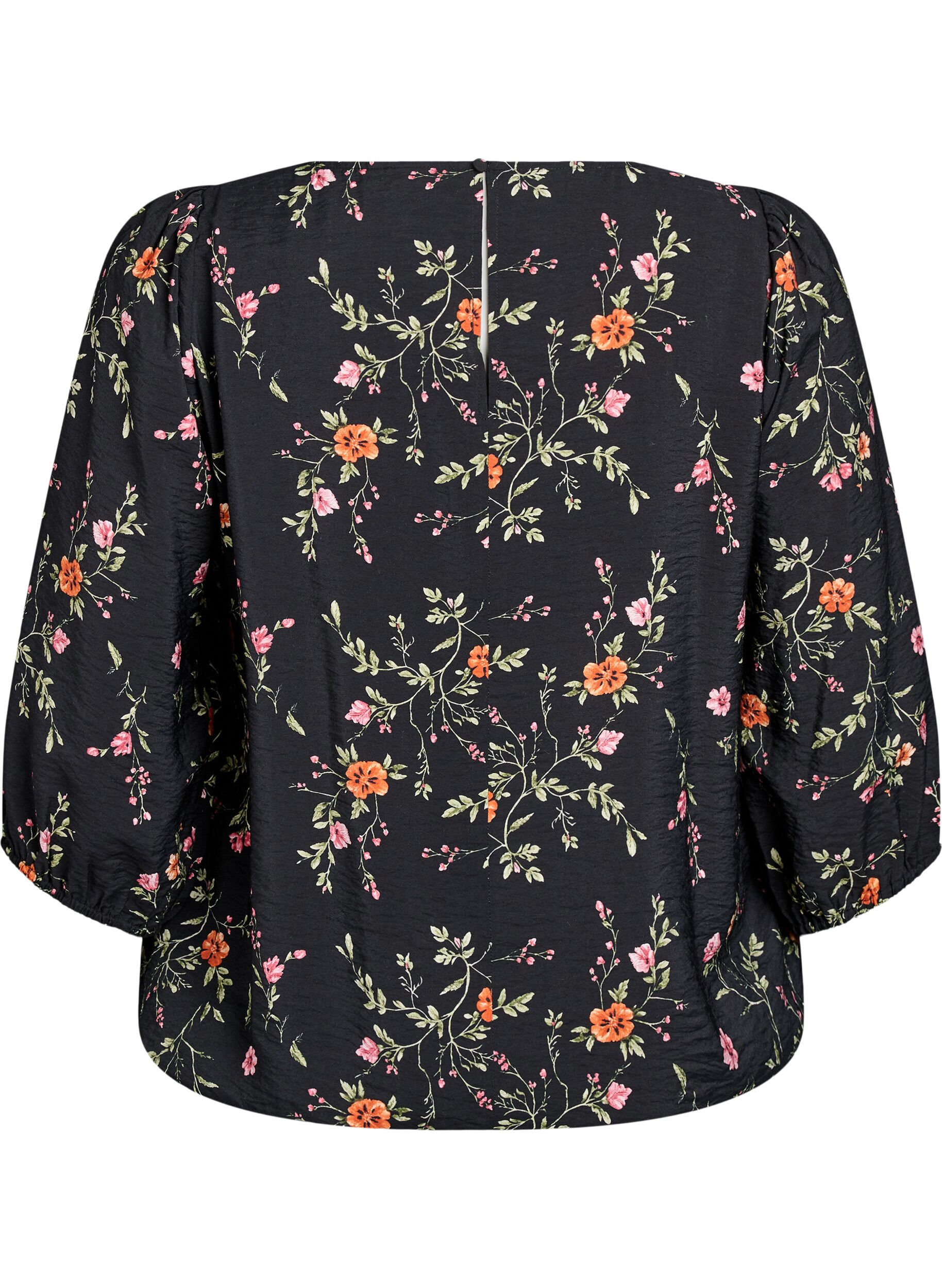 ZizziBluse med 3/4 ermer og blondedetaljer, Svart, Packshot image number 1