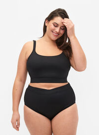 Ensfarget bikinitruse med høyt liv, Black, Model