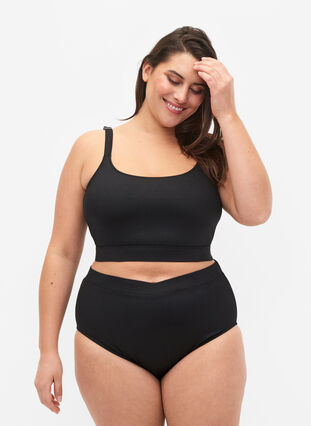 Ensfarget bikinitruse med høyt liv, Black, Model image number 0