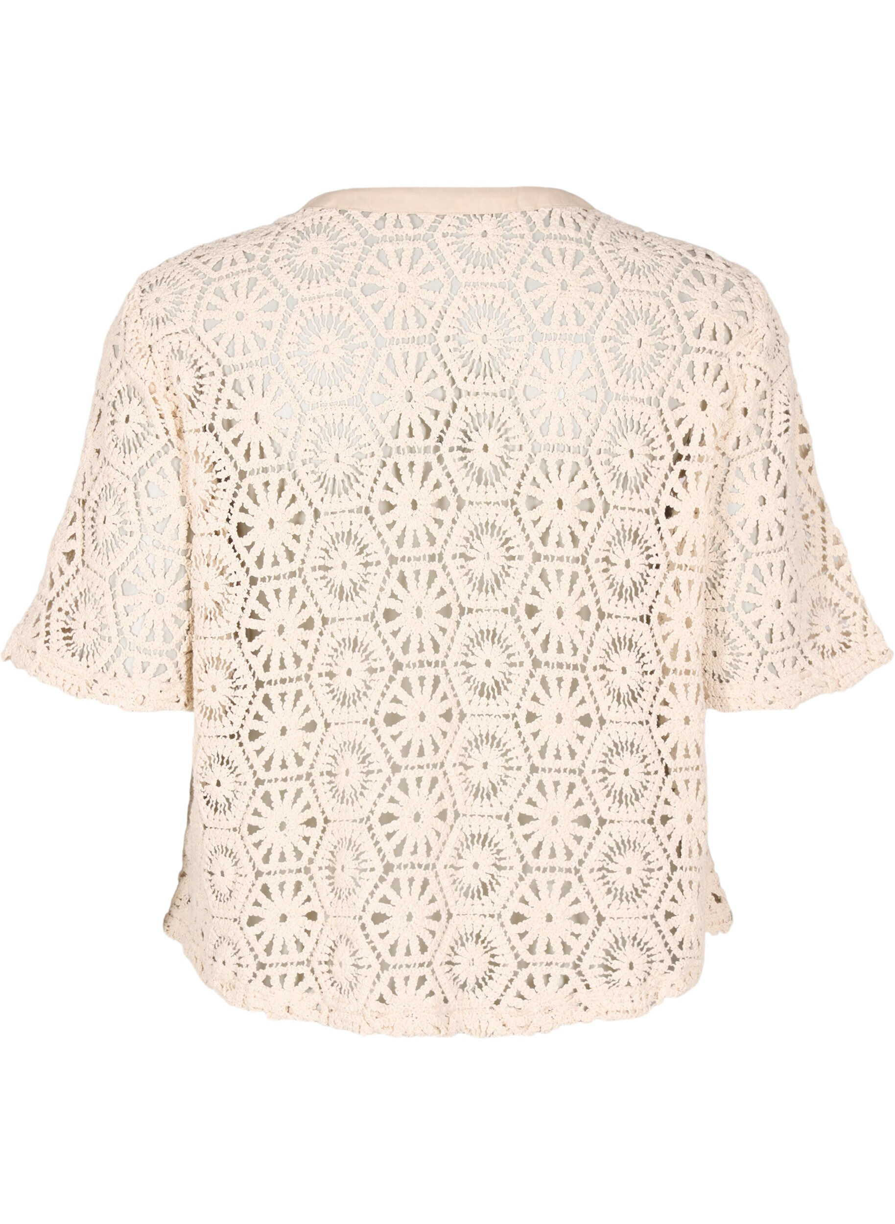 Zizzi Heklet cardigan med korte ermer, Beige, Packshot image number 1