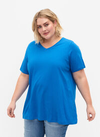 Kortermet T-skjorte med A-form, French Blue, Model