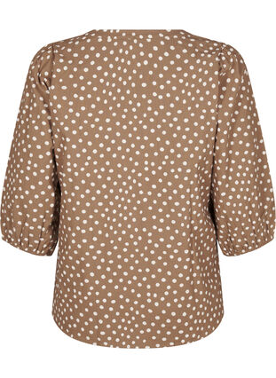 Zizzi 3/4-ermet bomullsbluse med trykk, Coca Mocha Dot , Packshot image number 1