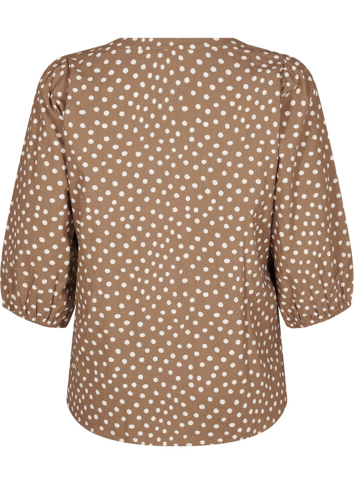 3/4-ermet bomullsbluse med trykk, Coca Mocha Dot , Packshot image number 1