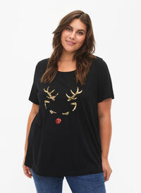 Jule t-skjorte med paljetter, Black W. Reindeer, Model