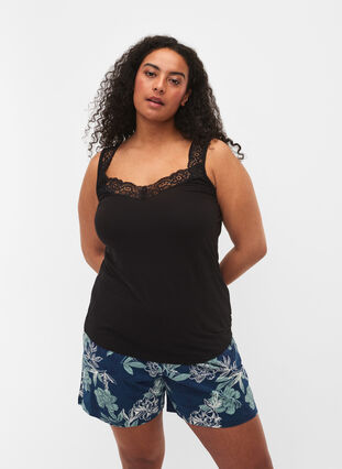 Zizzi Viscose-topp med blondedetaljer, Svart, Model image number 0