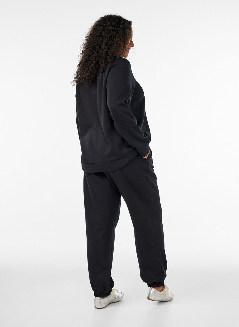 Joggebukser med h&oslash;y midje og sn&oslash;ring, Svart, Model image number 1