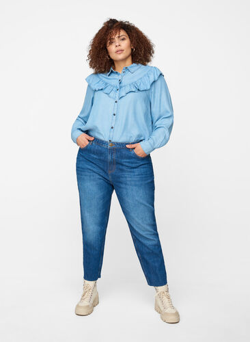 Cropped mom fit Mille jeans med en løs passform, Blue Denim 5, Model image number 0