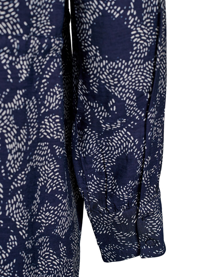 Skjortekjole med knytebelte og trykk, Blå, Packshot image number 3