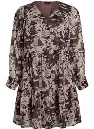 Kort A-linjekjole med blomstertrykk, Black Flower AOP