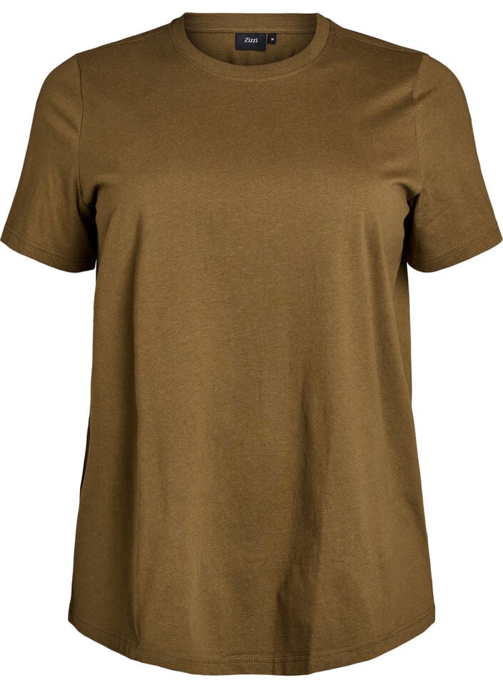 Basic T-skjorte i bomull med rund hals, Grønn, Packshot image number 0