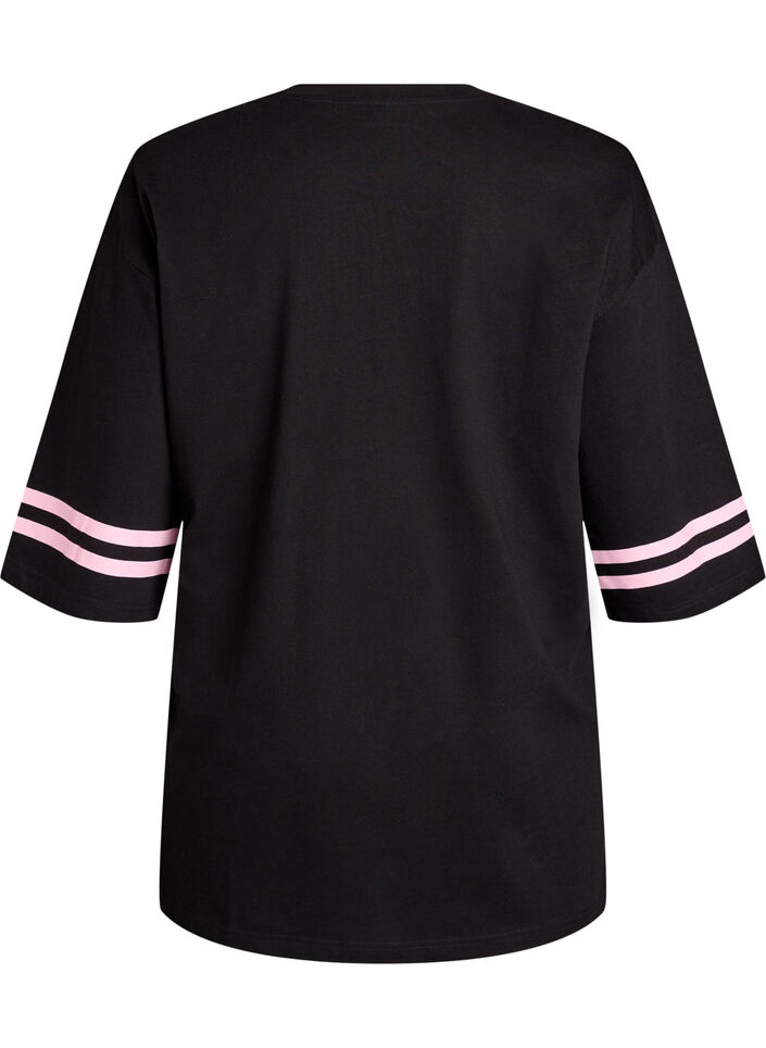 Oversized college T-skjorte med 3/4 ermer, Svart, Packshot image number 1
