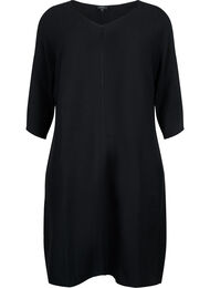 Ribbestrikket kjole med 3/4-ermer, Black