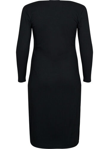 Kroppsnær kjole med splitt og lange ermer, Black, Packshot image number 1
