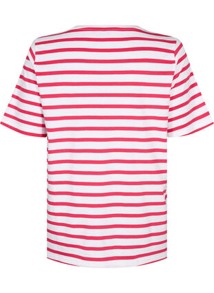 T-skjorte i økologisk bomull med striper, Bright Rose Stripes, Packshot image number 1