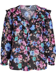 Blomstrete bluse med volanger, Bright Fall Print