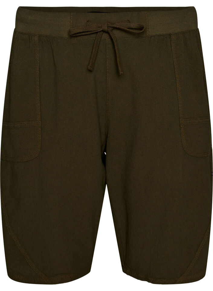 L&oslash;s shorts av bomull med lommer, Gr&oslash;nn, Packshot image number 0