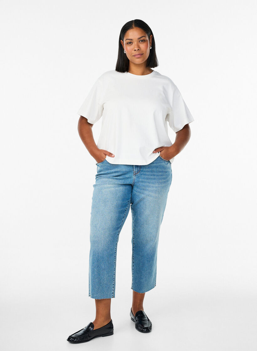 7/8-lengde jeans med rå kanter og høyt liv, Blå, Model image number 0