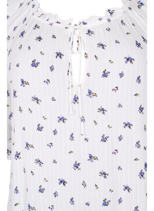 Blomstret viskosebluse med halvlange ermer, Bright White Flower, Packshot image number 2