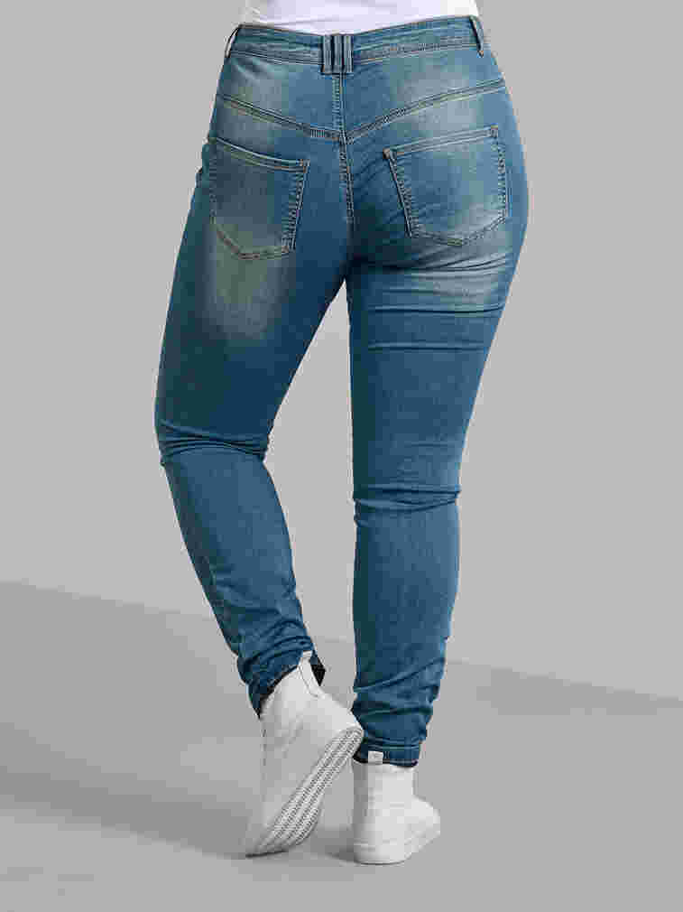 Ekstra slim Nille jeans med høyt liv, Blue d. washed, Model image number 1