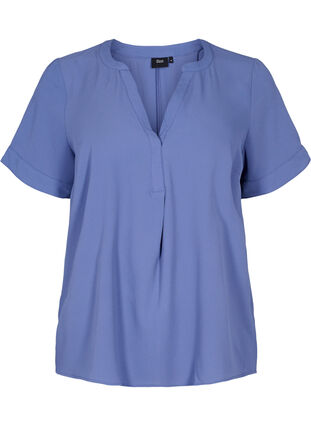 Kortermet bluse med V-hals, Coastal Fjord, Packshot image number 0