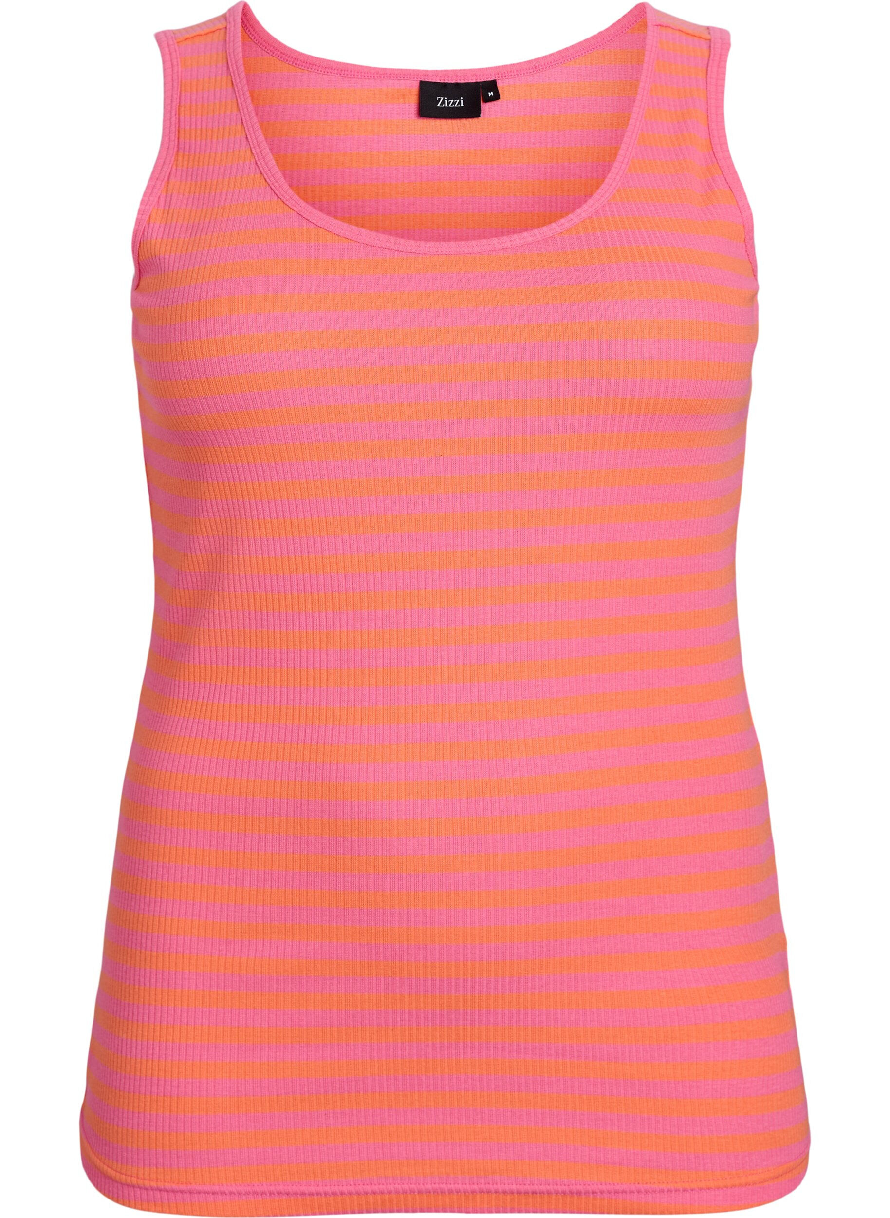 Zizzi Stripete ribbestrikket singlet, Melon B.Gum Stripe, Packshot image number 0