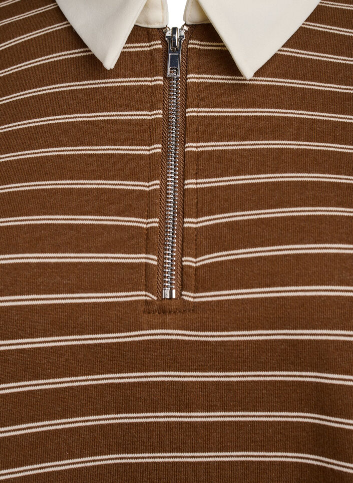 Stripete poloskjorte med glidelås, Brun, Packshot image number 2