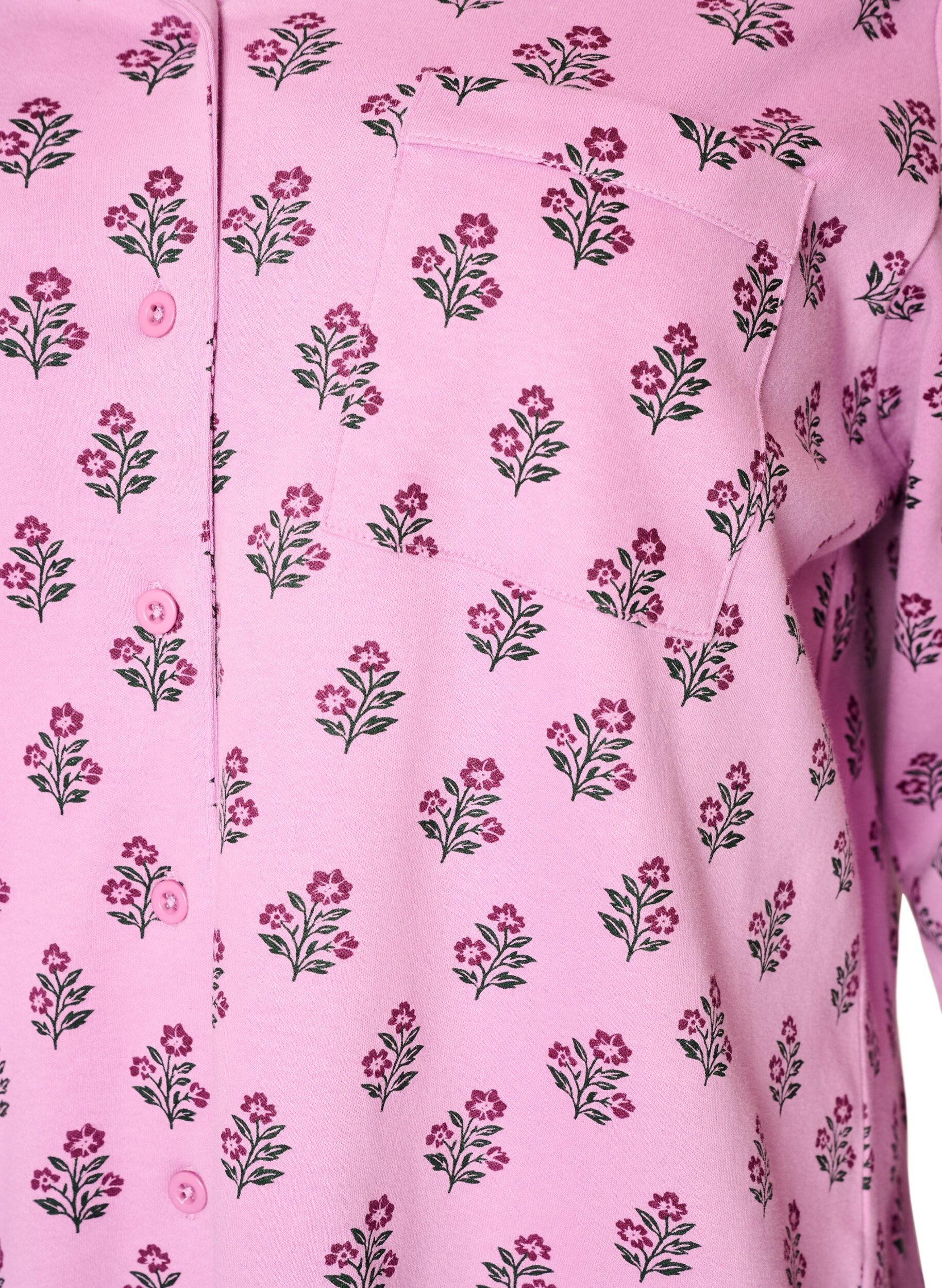 ZizziBomullspyjamaskjorte med brystlomme, Rosa, Packshot image number 2