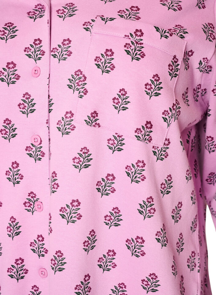 Bomullspyjamaskjorte med brystlomme, Rosa, Packshot image number 2