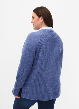 Strikket genser med splitt, Gray Blue Mel., Model image number 1