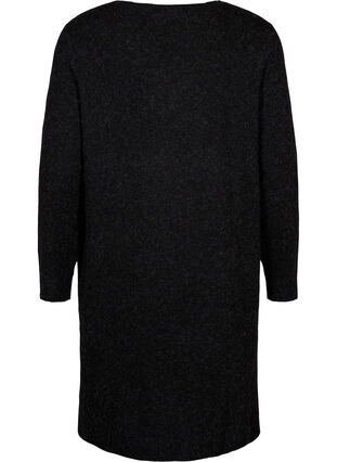Strikket kjole med splitt, Dark Grey Melange, Packshot image number 1
