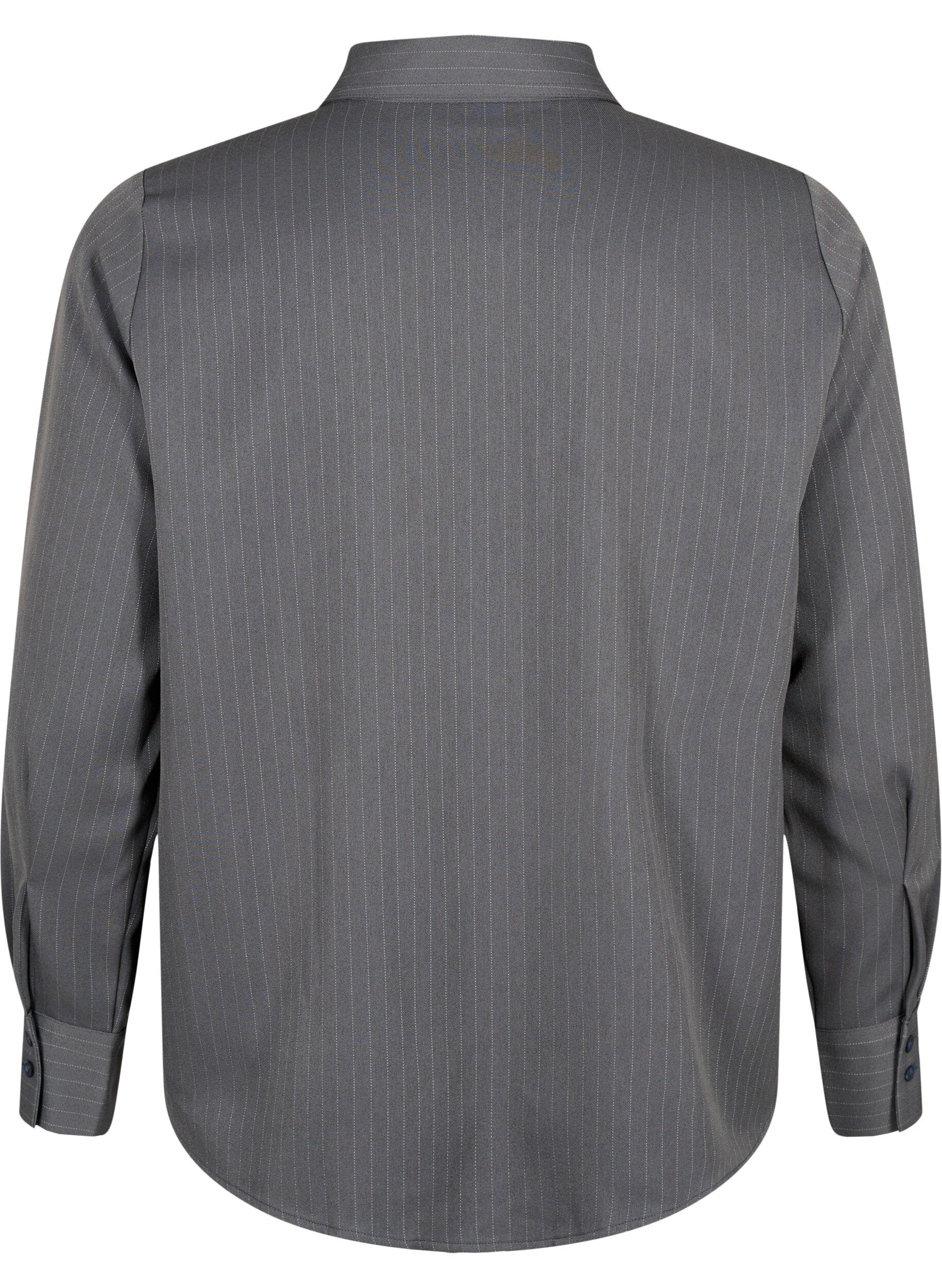 Zizzi Skjorte med n&aring;lestriper, krage og brystlommer, Dark Shadow Pin St., Packshot image number 1