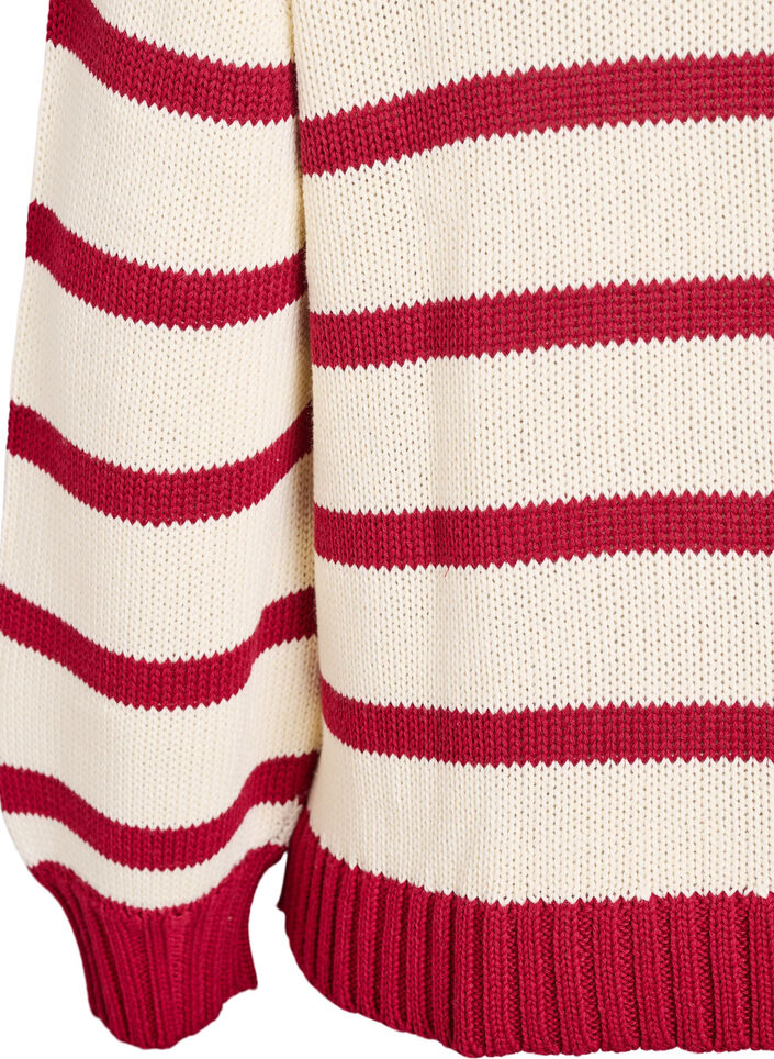 Stripet strikkebluse med en polokrage, Vanilje, Packshot