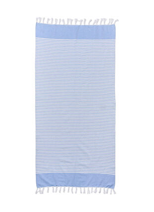 Stripete håndkle med frynser, Light Blue Melange, Packshot image number 1