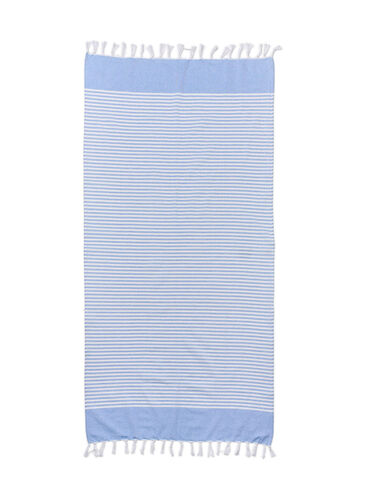 Stripete håndkle med frynser, Light Blue Melange, Packshot image number 1