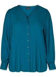 Viskosebluse med knapper og ballongermer, Poseidon