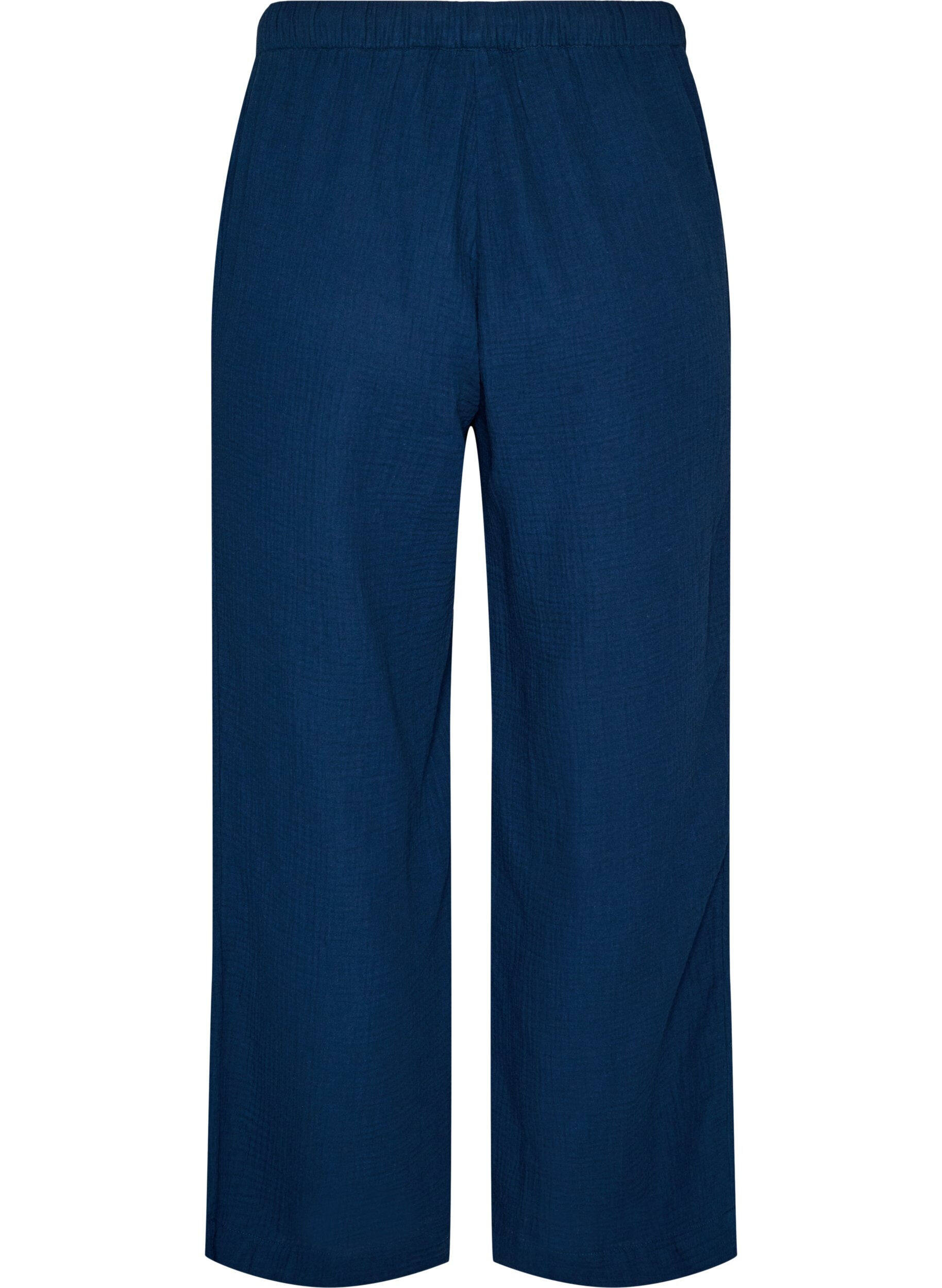 ZizziL&oslash;se pyjamasbukser i bomullsmusselin, Bl&aring;, Packshot image number 1