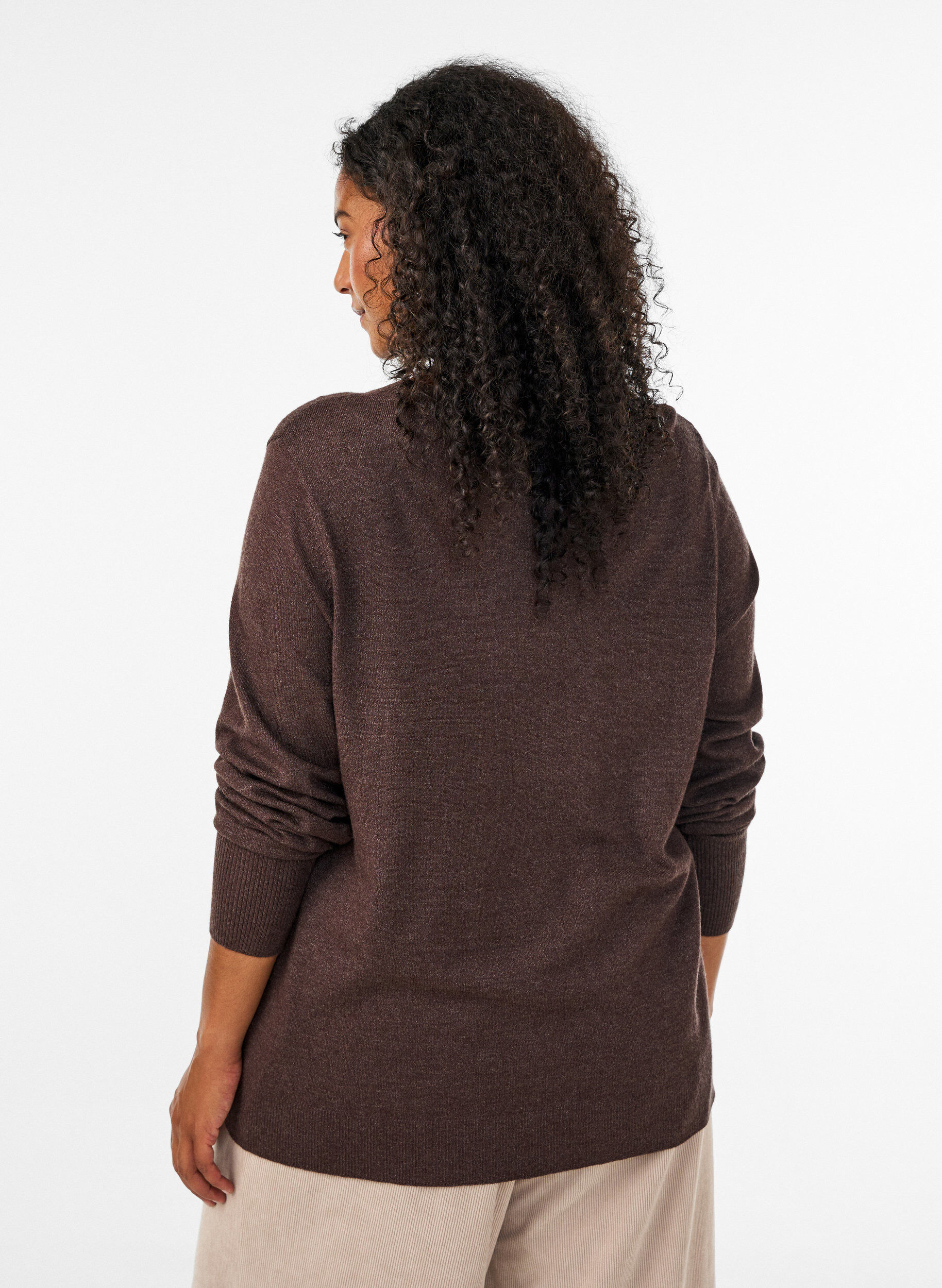 ZizziStrikkebluse med rund hals, Brun, Model image number 2