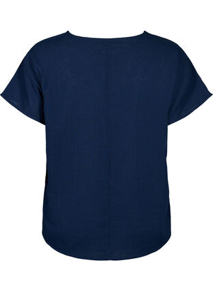 Kortermet bluse i bomullsblanding med lin, Navy Blazer, Packshot image number 1