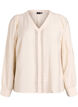 Bluse med V-hals og broderte bånd, Beige, Packshot image number 0