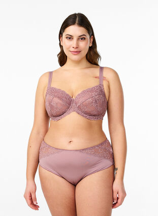 Zizzi Mikrofibertruser med blondedetaljer, Rosa, Model image number 0