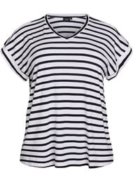 Stripete T-skjorte med V-hals, Bright White Black