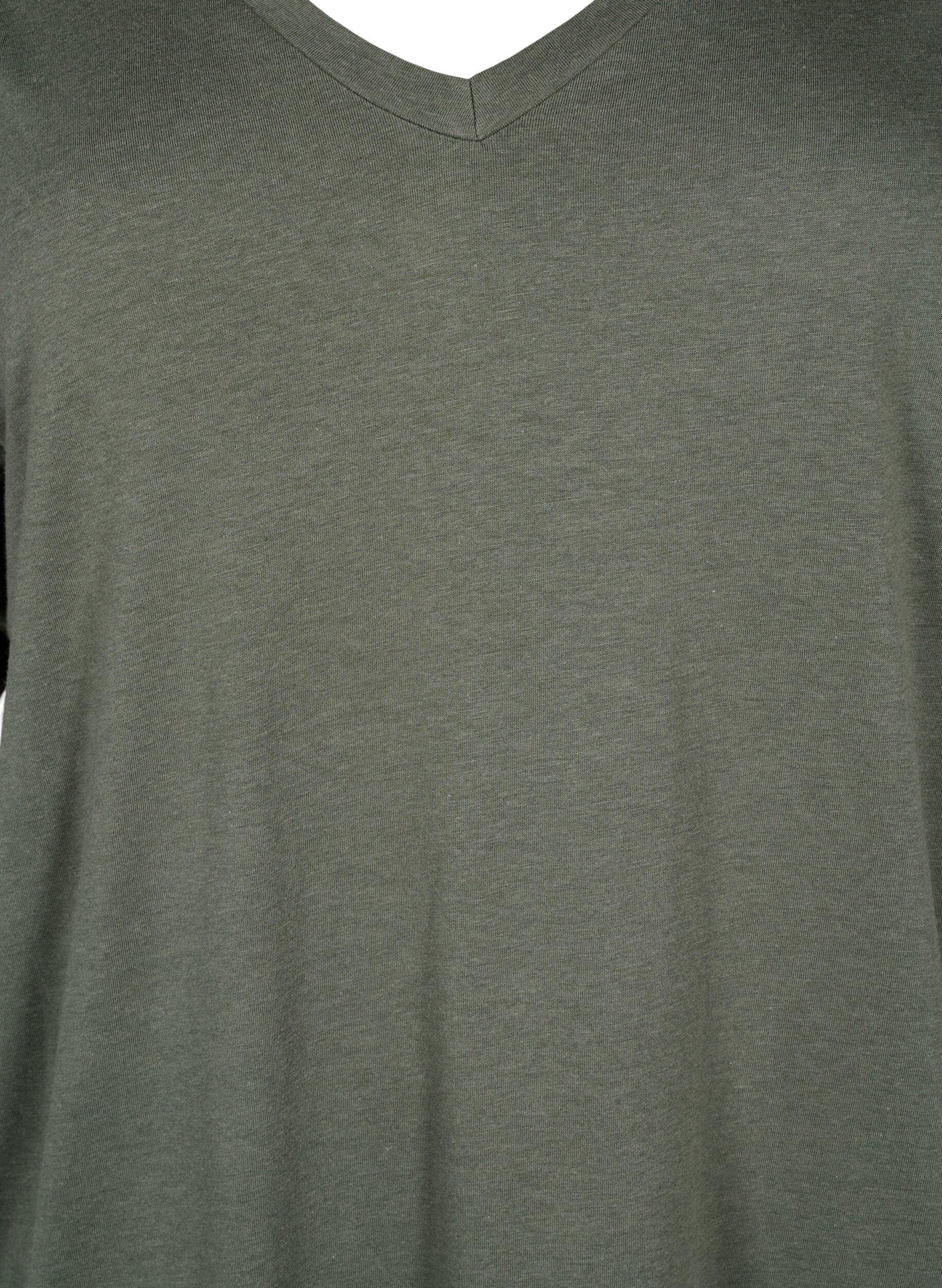 Zizzi Ensfarget oversized T-skjorte med V-hals, Gr&oslash;nn, Packshot image number 2